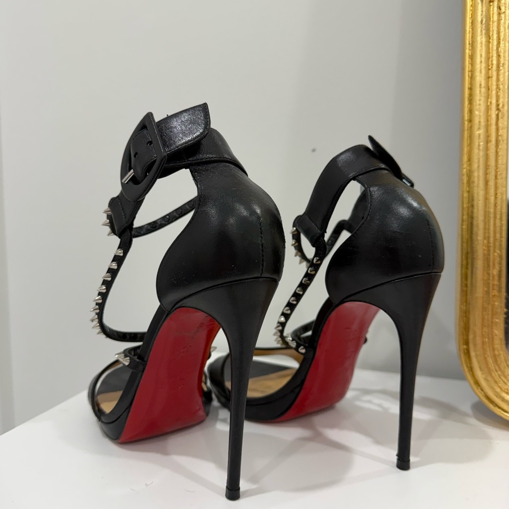 Louboutin Choca Lux 120MM Leather Black Studded High Heel Sandals - Picture 3 of 8